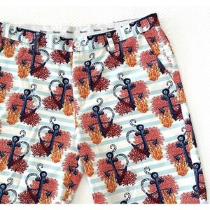 HRESKI Men's Golf Shorts 38 Nautical Ocean‎ Anchor Print Stretch Lightweight